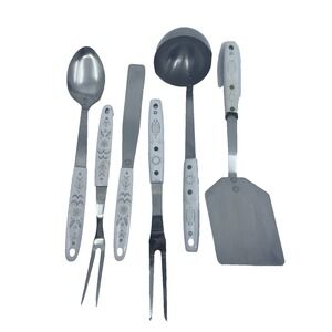 Vtg 6 Pc Flint Arrowhead Utensils Stainless Steel USA Harvest Wheat 12" Set Flaw